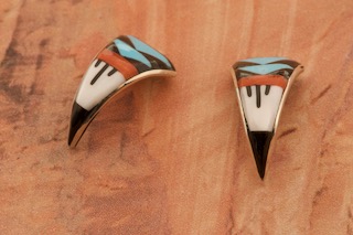 Zuni Indian Jewelry Genuine Gemstones Sterling Silver Post Earrings